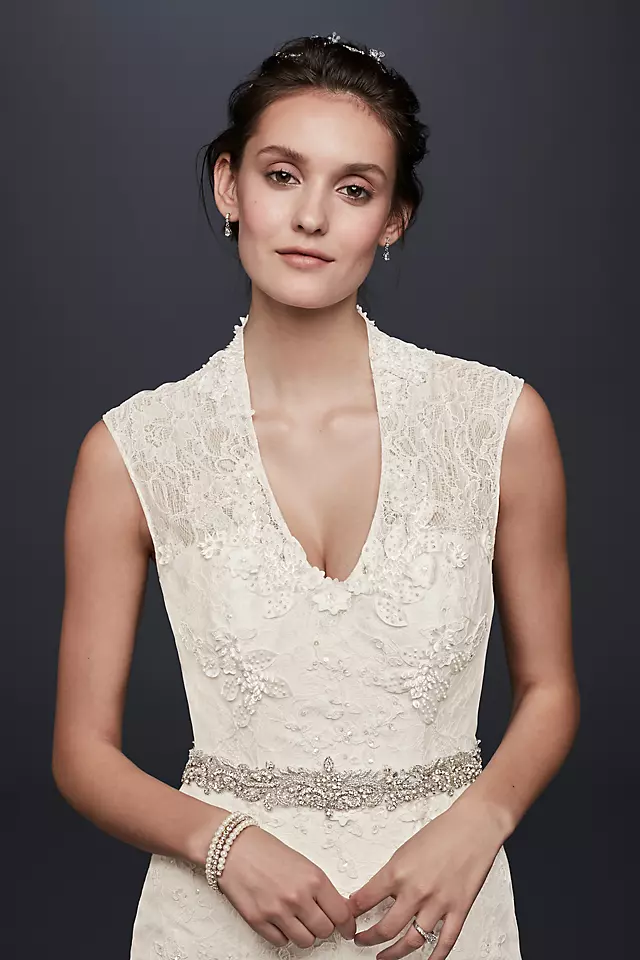 As-Is Cap Sleeve Lace Wedding Dress with 3D Flower Image 3