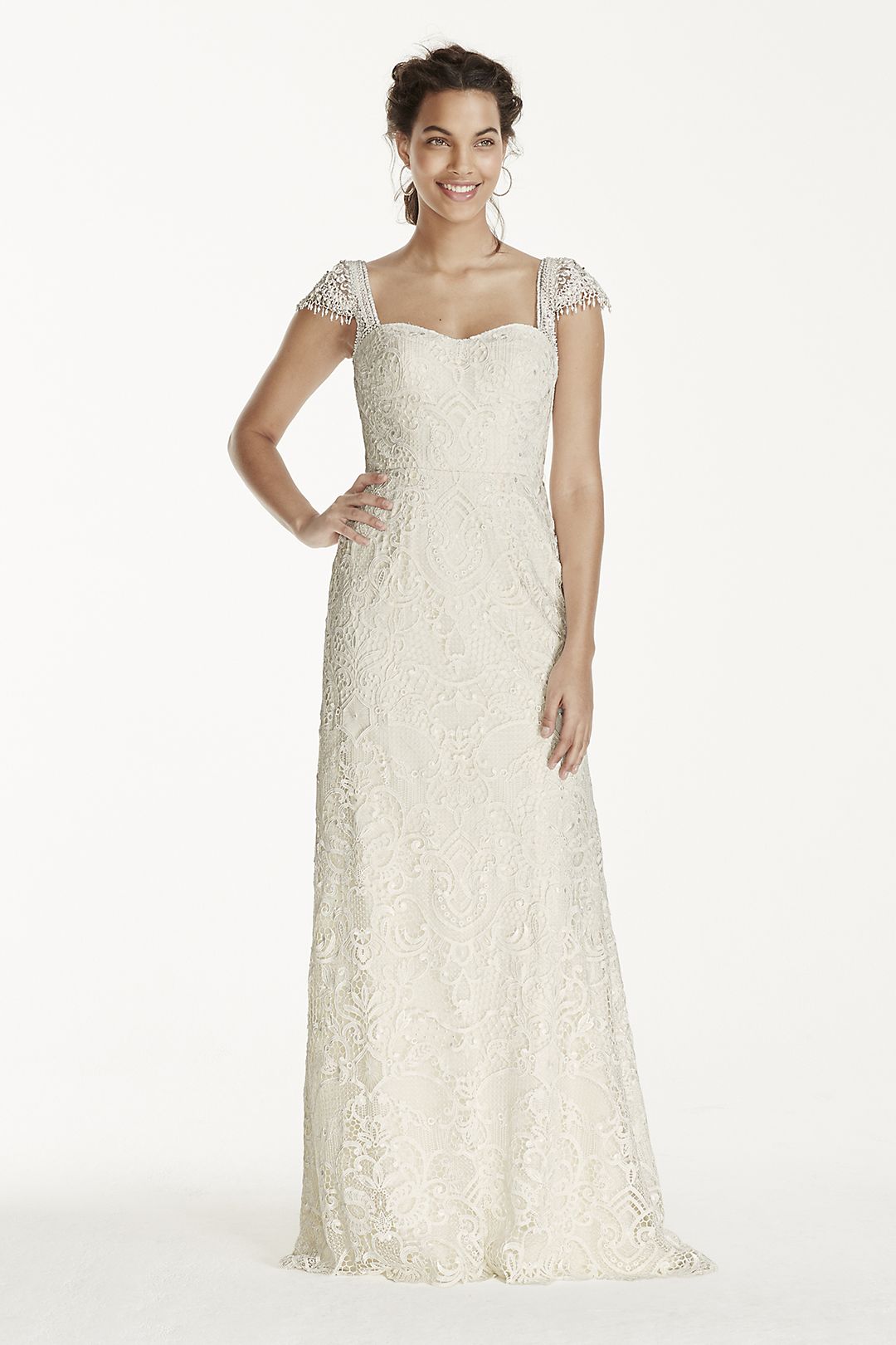 As-Is Cap Sleeve Beaded Lace Wedding Dress Image 1