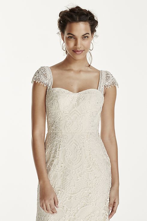 As-Is Cap Sleeve Beaded Lace Wedding Dress Image 3