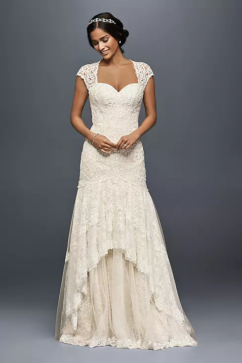  Tiered Lace Mermaid Wedding Dress with Beading Image 1