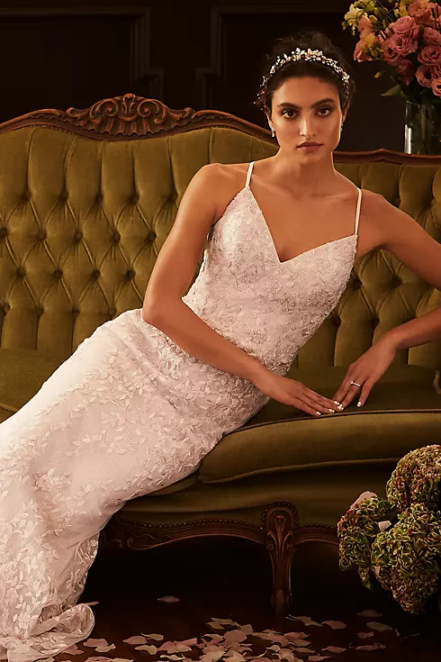 Embroidered and Beaded Lace Sheath Wedding Dress Image 5
