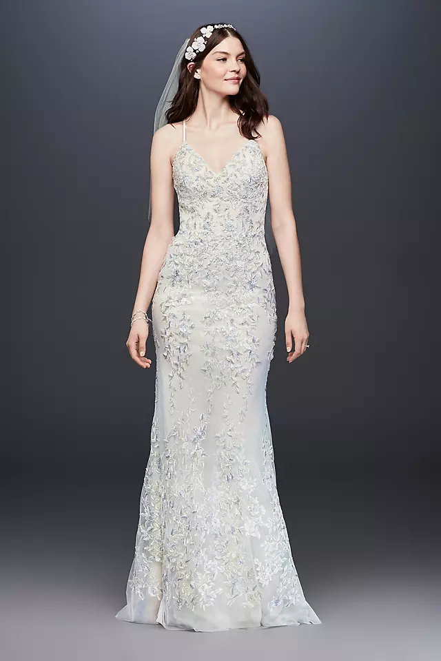 Embroidered and Beaded Lace Sheath Wedding Dress Image