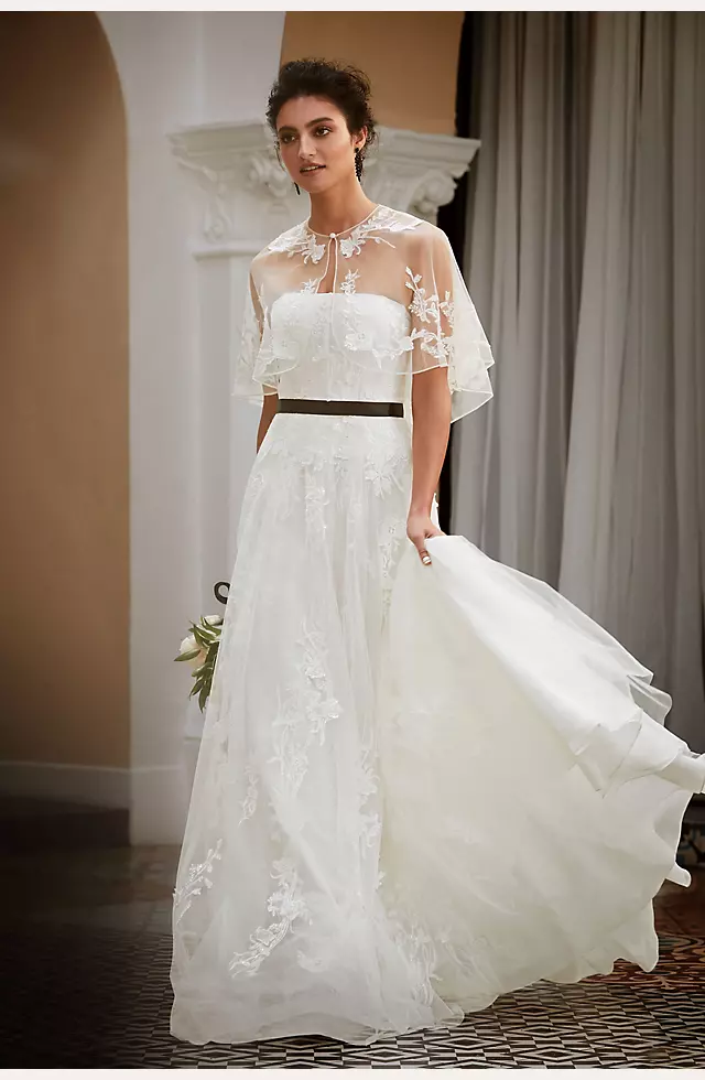 Trailing Floral Lace Wedding Gown with Capelet Image 7