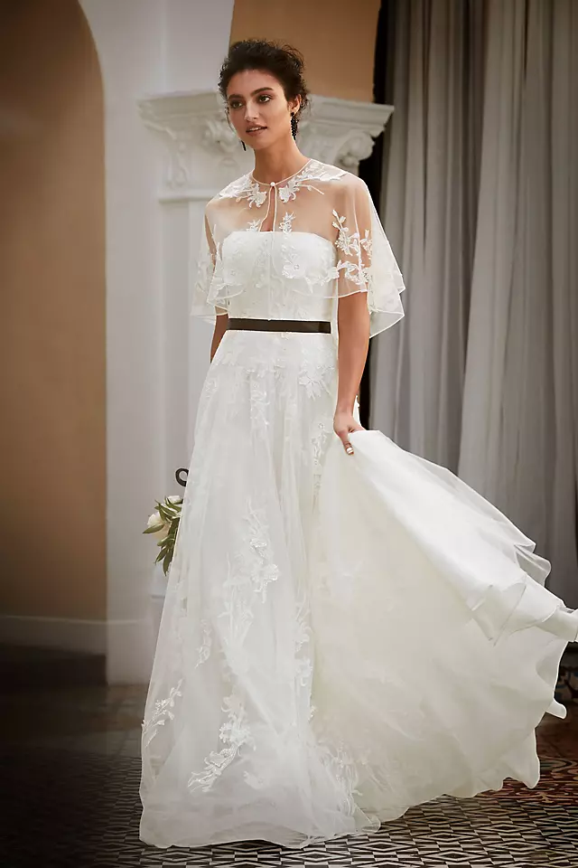 Trailing Floral Lace Wedding Gown with Capelet Image 7