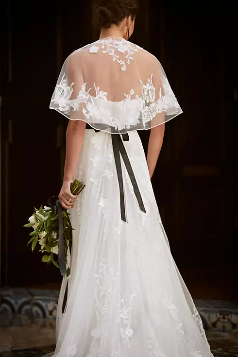 Trailing Floral Lace Wedding Gown with Capelet Image 8