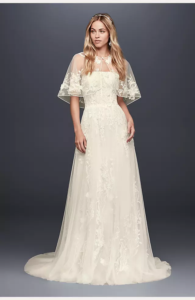 Trailing Floral Lace Wedding Gown with Capelet Image 4