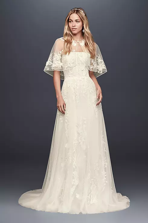 Trailing Floral Lace Wedding Gown with Capelet Image 4