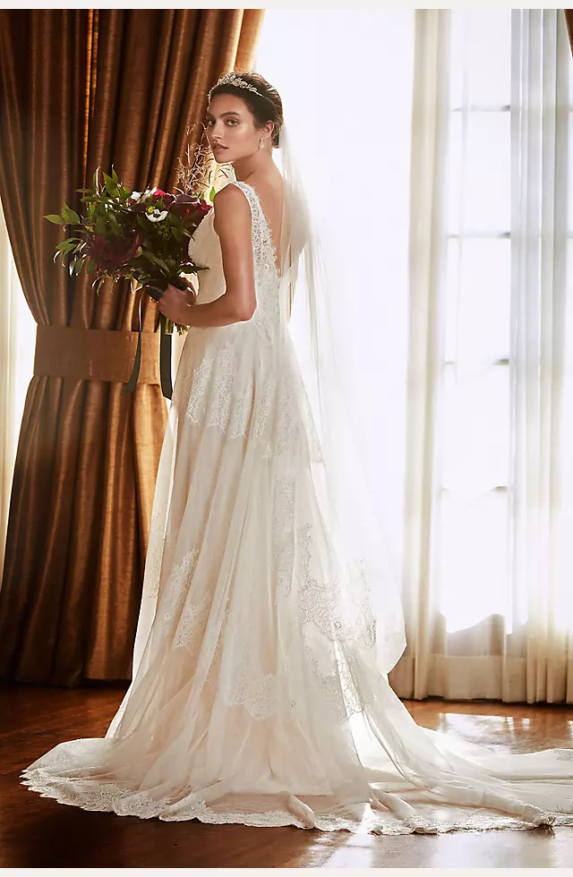 Banded Eyelash Lace Layered Wedding Dress