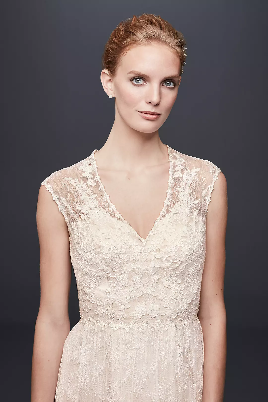 Chantilly Lace Cap-Sleeve Sheath Wedding Dress | David's Bridal