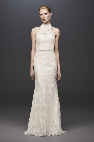 Vintage Ivory Lace Halter Wedding Dress