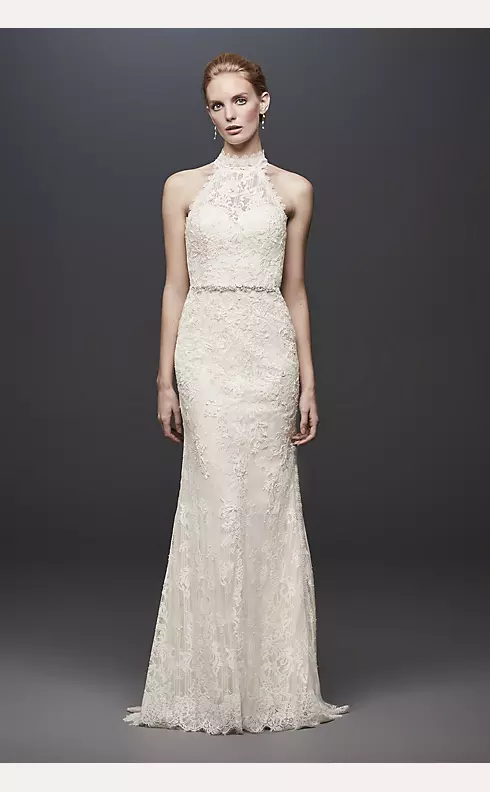 Lace High-Neck Halter Plus Size Wedding Dress Image 1