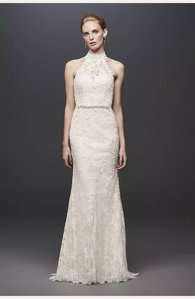 Lace High-Neck Halter Plus Size Wedding Dress Image
