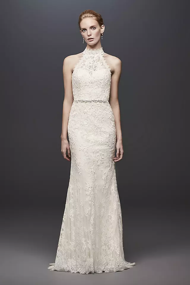 Lace High-Neck Halter Plus Size Wedding Dress Image 1