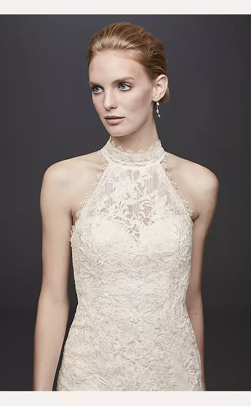 Lace High-Neck Halter Sheath Wedding Dress