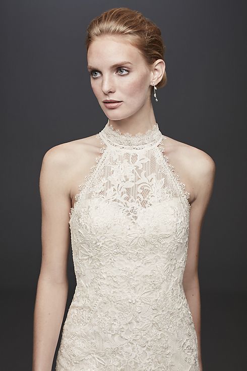 Lace High-Neck Halter Plus Size Wedding Dress Image 3
