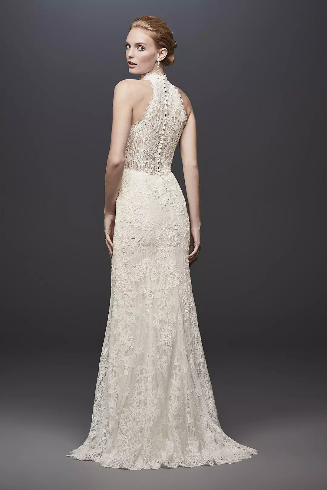 As-Is Lace High-Neck Halter Sheath Wedding Dress Image 2