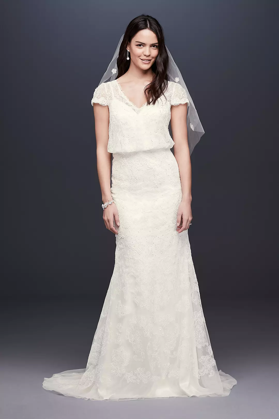 Beaded Blouson Two-Piece Sheath Wedding Dress Image