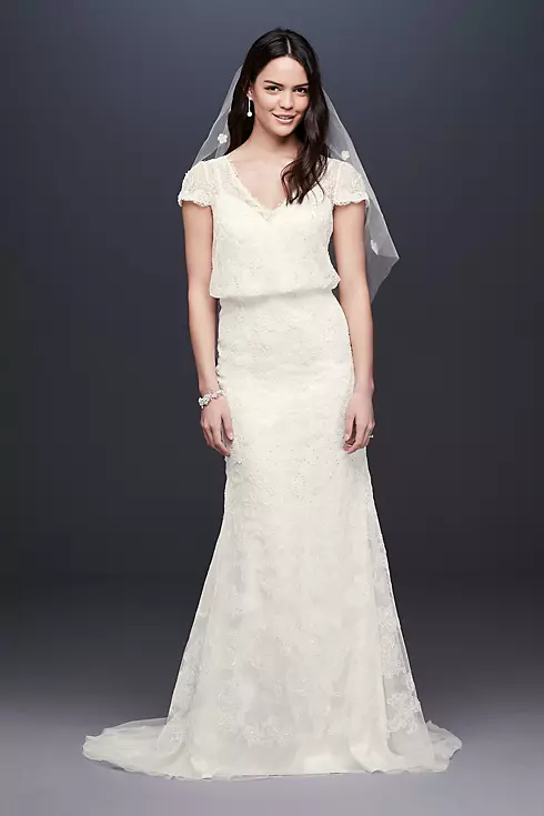 Beaded Blouson Two-Piece Sheath Wedding Dress Image 1