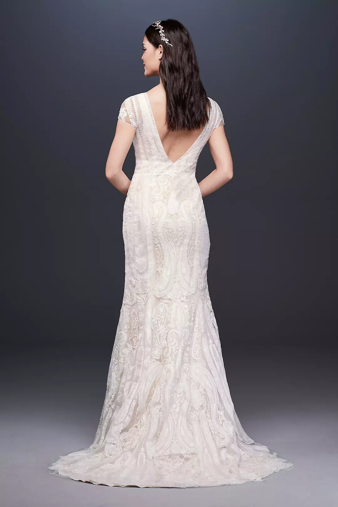 As-Is Laser-Cut Illusion Cap Sleeve Wedding Dress Image 2