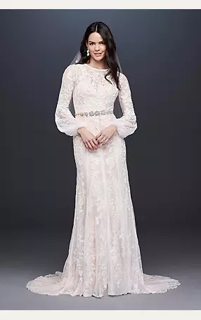 Bishop Sleeve Lace Sheath Wedding Dress Image 1