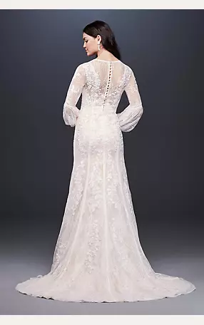 Bishop Sleeve Lace Sheath Wedding Dress Image 2