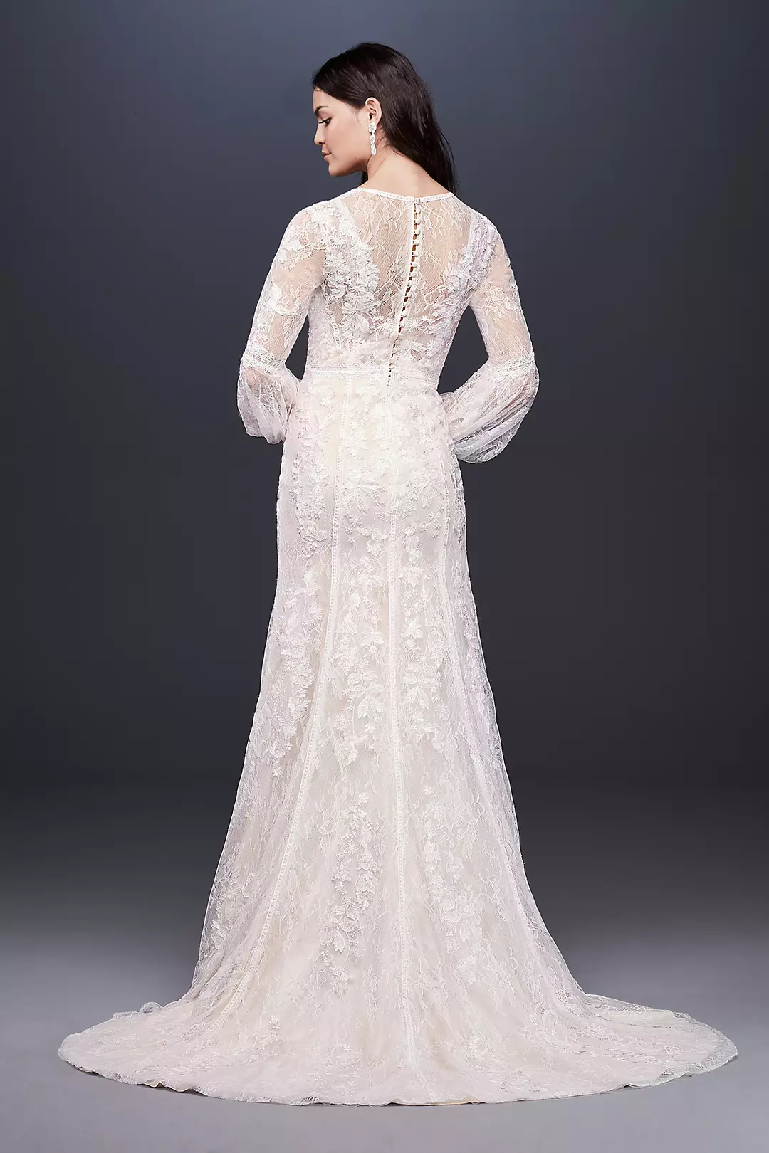 Bishop Sleeve Lace Sheath Wedding Dress Image 2