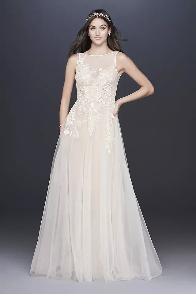 Embroidered Floral Tulle A-Line Wedding Dress Image