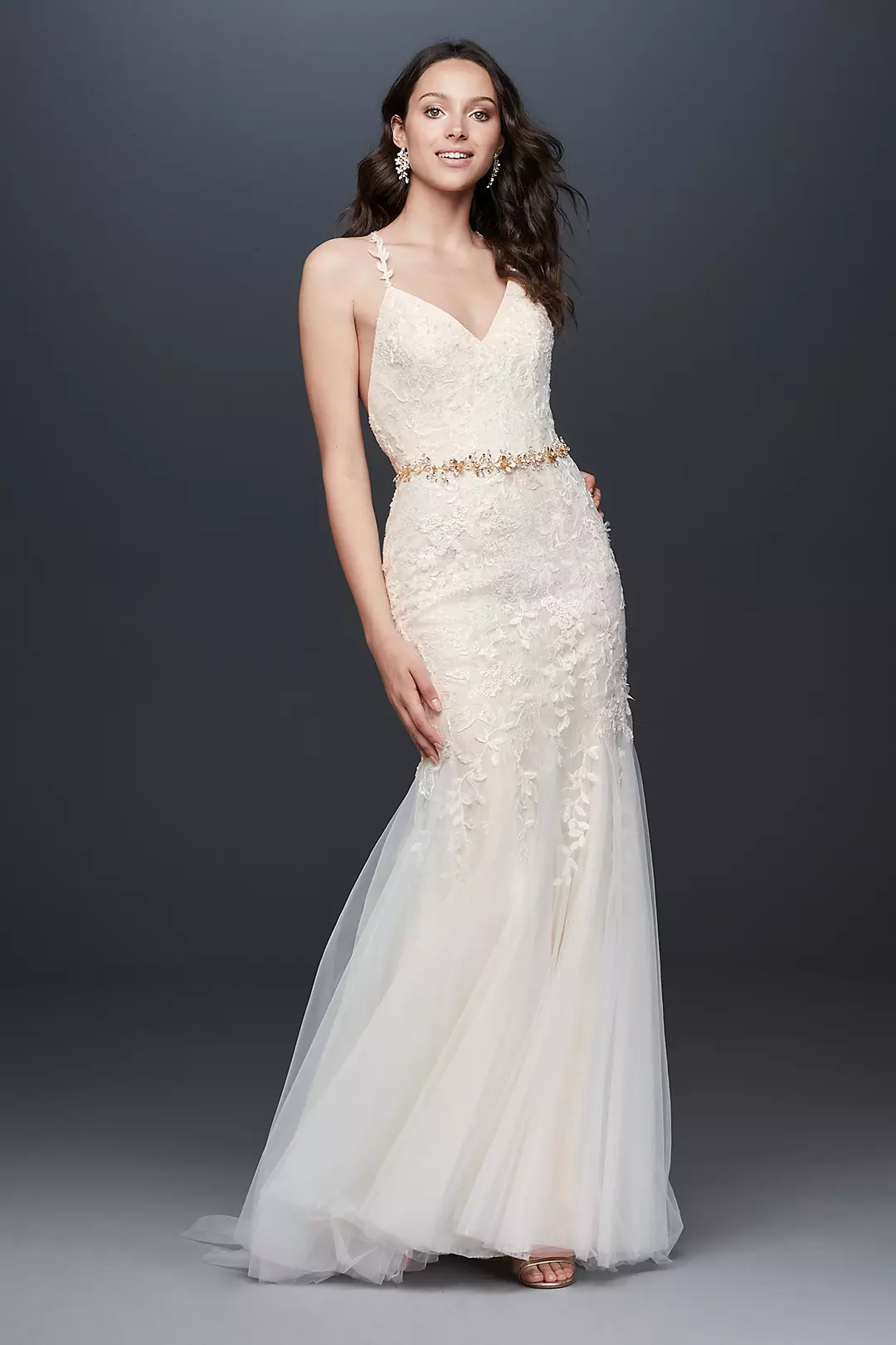 Cross-Back Chantilly Lace Mermaid Wedding Dress | David's Bridal