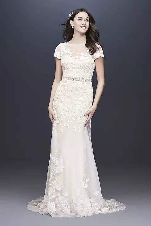 As-Is Embroidered Cap Sleeve Wedding Dress Image 1
