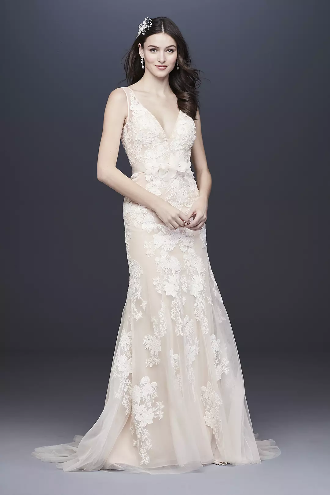 As-Is Plunging Lace Wedding Gown Image