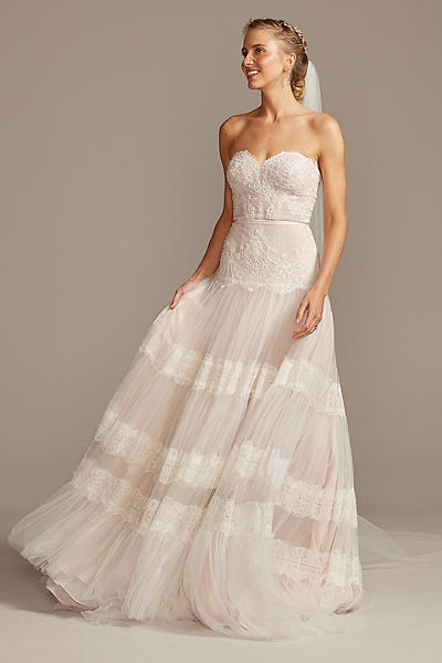 Banded Lace Point D'Esprit Tulle Wedding Dress MS251204