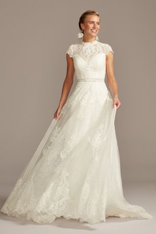 Long Sleeve Ball Gown Wedding Dress with Embellished Illusion