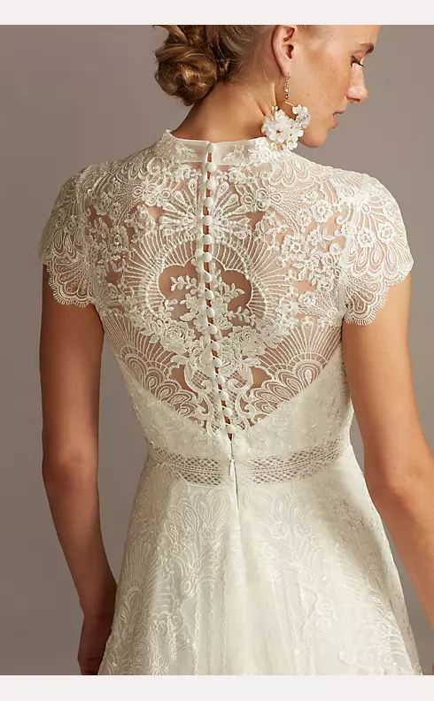 Embroidered Illusion Mock Neck Wedding Dress Image 4