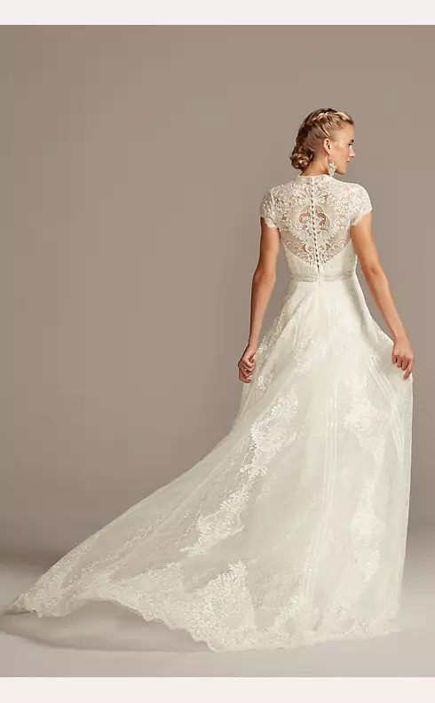 T202012 Illusion Neckline Embroidered Lace Ball Gown Wedding Dress with  Illusion Sleeves