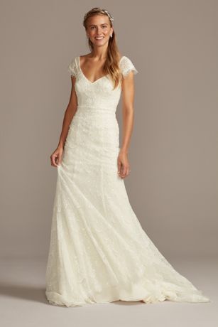 Beaded cap clearance sleeve wedding dress