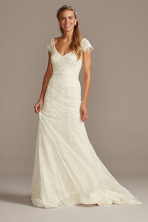 As Is Beaded Lace Cap Sleeve Wedding Dress Image