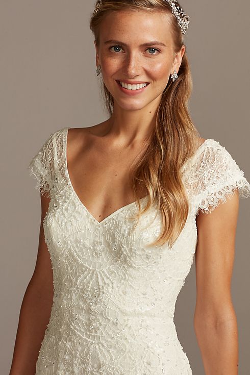 As Is Beaded Lace Cap Sleeve Wedding Dress Image 3