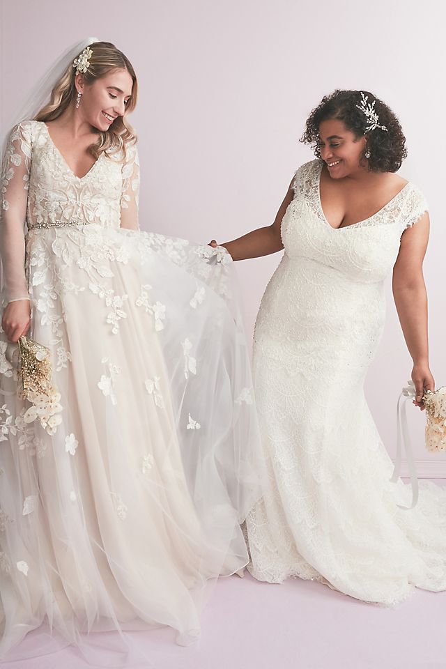 As Is Beaded Lace Cap Sleeve Wedding Dress | David's Bridal