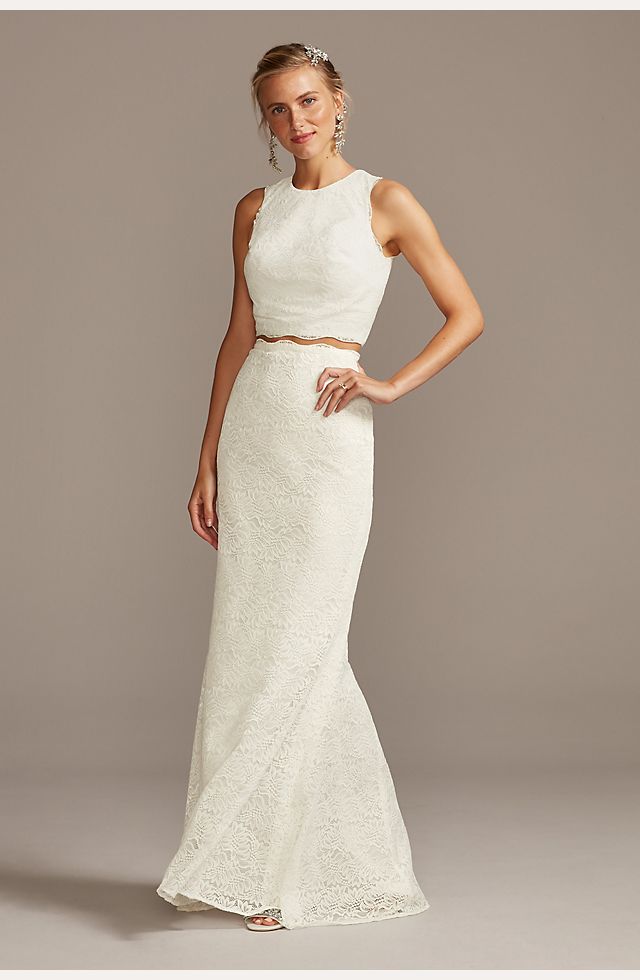 Lace Two-Piece Scalloped Sheath Wedding Dress Bridal