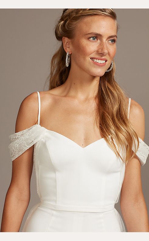 Off-the-Shoulder Wedding Jumpsuit with Lace Train