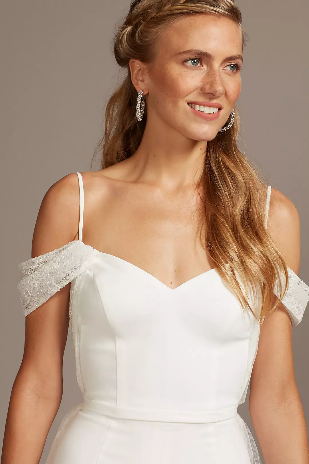 Off-the-Shoulder Wedding Jumpsuit with Lace Train Image 3