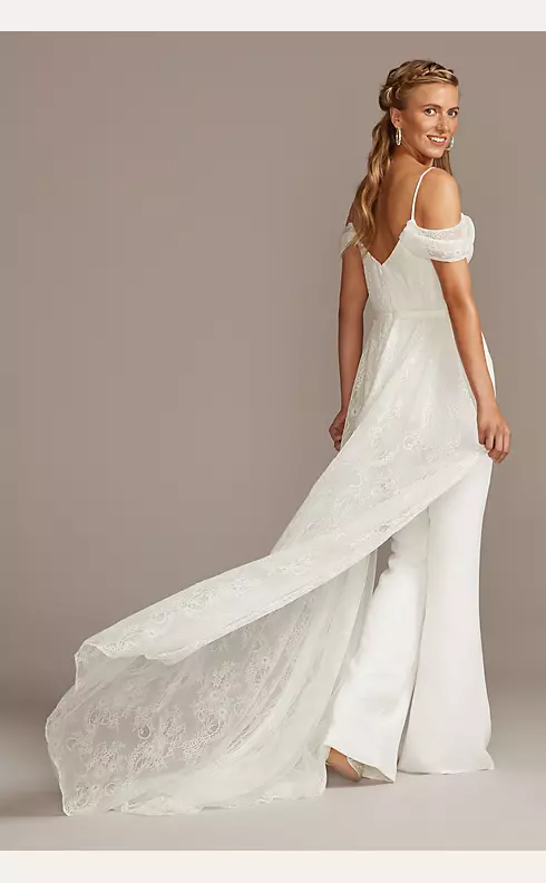 Off-the-Shoulder Wedding Jumpsuit with Lace Train Image 2