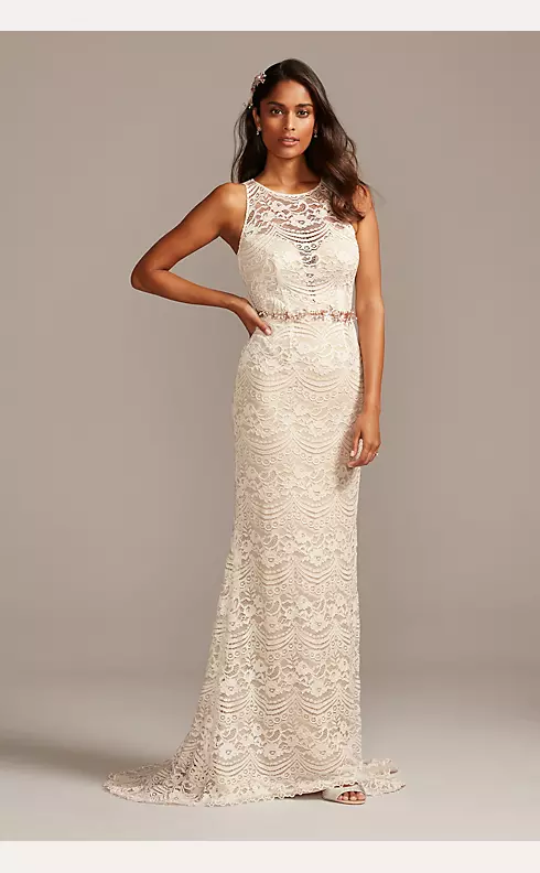 As Is Plunge Illusion Chantilly Lace Wedding Dress Image 1