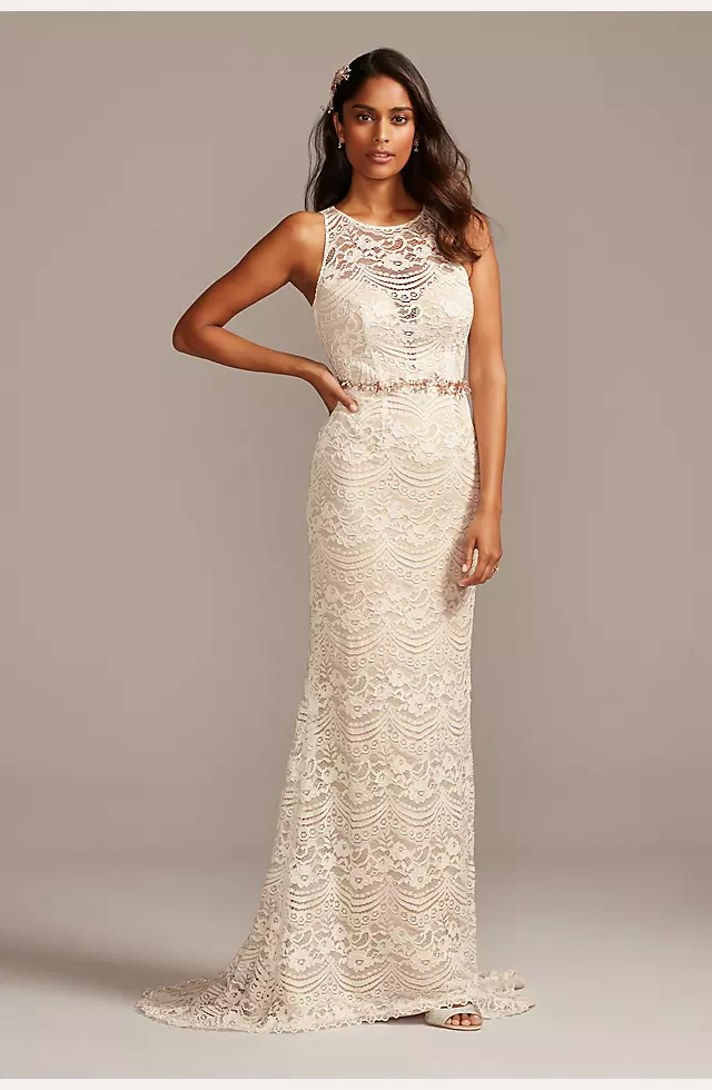 As Is Plunge Illusion Chantilly Lace Wedding Dress Image