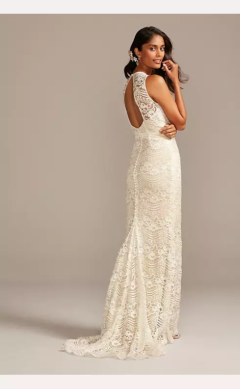 As Is Plunge Illusion Chantilly Lace Wedding Dress Image 2