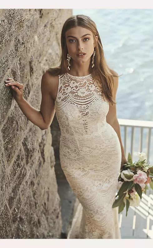 As Is Plunge Illusion Chantilly Lace Wedding Dress Image 5