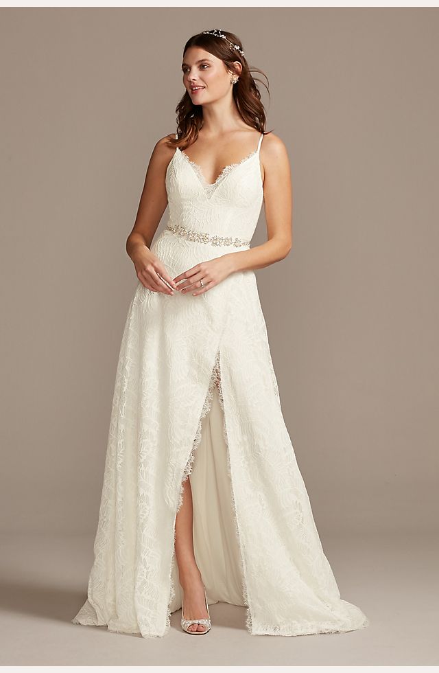Leaf Pattern Lace Slit Skirt A-Line Wedding Dress | David's Bridal