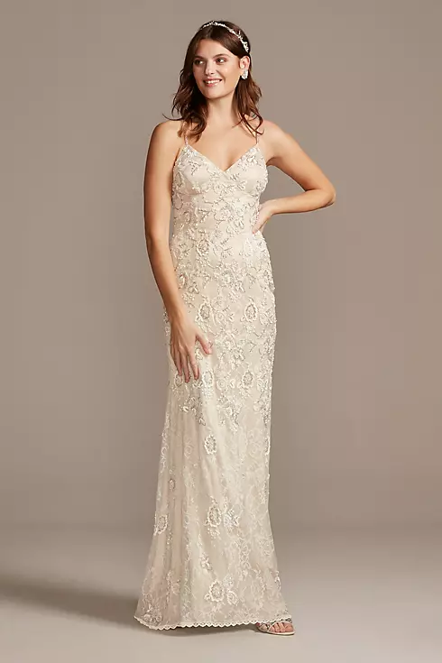 Spaghetti Strap Sequin Applique Lace Wedding Dress Image 1