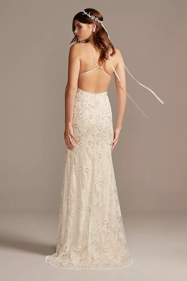 Spaghetti Strap Sequin Applique Lace Wedding Dress Image 2