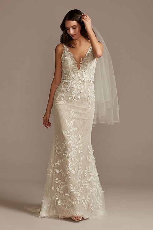 As Is 3D Leaves Applique Lace V-Neck Wedding Dress Image